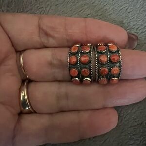 Vintage Genuine Philippines Coral .925 Sterling Silver Hoop Earrings